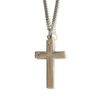 Necklace Silver Plated Box Cross/Nail Cross 24 Inch