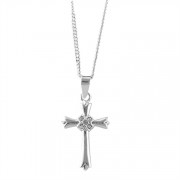 Necklace Silver Plated Bud Cross /5 Stone 18 Inch Chain