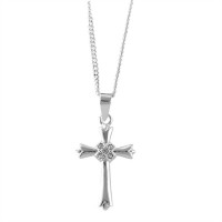 Necklace Silver Plated Bud Cross /5 Stone 18 Inch Chain