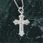 Necklace Silver Plated Budded Cubic Zirconia Cross 18 Inch Chain