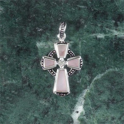 Necklace Silver Plated Celtic Mop Cross Vbale 18 Inch Chain - 714611137993 - 73-1759P