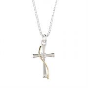 Necklace Silver Plated Cross /CZ Gold Plated Sash 18" Chain
