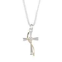 Necklace Silver Plated Cross /CZ Gold Plated Sash 18" Chain