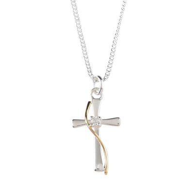 Necklace Silver Plated Cross /CZ Gold Plated Sash 18" Chain - 714611187295 - 73-4777P