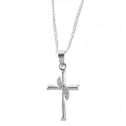 Necklace Silver Plated Cross /CZ Sash 18 Inch Chain Deluxe Gift Box