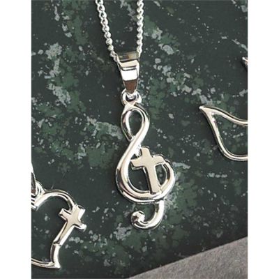 Necklace Silver Plated Cross/Musical Staff 18 Inch Chain - 714611154150 - 73-2597P