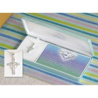 Necklace Silver Plated Cross My Heart/Cubic Zirconia 18 Inch Chain