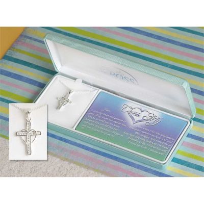Necklace Silver Plated Cross My Heart/Cubic Zirconia 18 Inch Chain - 714611152347 - 73-2621P
