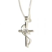 Necklace Silver Plated Cross/Sash Cubic Zirconia Center Vbale