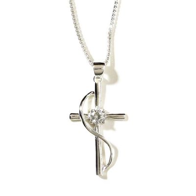 Necklace Silver Plated Cross/Sash Cubic Zirconia Center Vbale - 714611137733 - 73-1561P