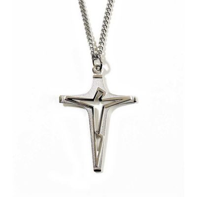 Necklace Silver Plated Cutout Corpus Crucifix 24 inch Chain - 714611136903 - 36-8945P