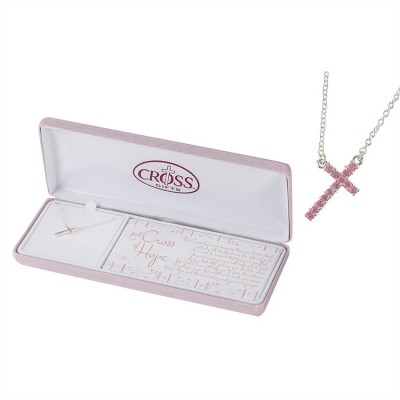 Necklace Silver Plated CZ Cross Of Hope Cross w/18 Inch Chain - 714611185376 - 73-4738P