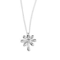 Necklace Silver Plated Daisy Cross on 18 inch Rhodium Plated Chain