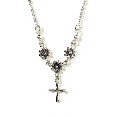 Necklace Silver Plated Daisy Heart/Cross - 714611137559 - 73-1333P