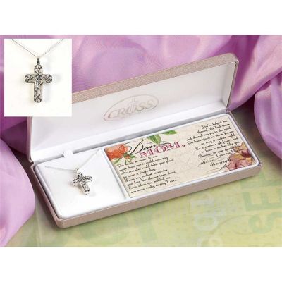 Necklace Silver Plated Dear Mom Cross /CZ 18 Inch Chain - 714611174172 - 73-2876P