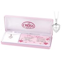 Necklace Silver Plated Dear Mom Heart With CZ Cross 18 Inch Chain