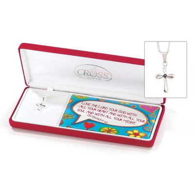 Necklace Silver Plated Deuteronomy 6:5 Love The Lord Cross 18 In Chain - 714611180357 - 73-4096P