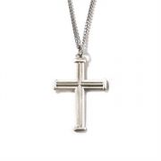 Necklace Silver Plated Double Satin Cross Large 24 Inch