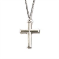 Necklace Silver Plated Double Satin Cross Large 24 Inch