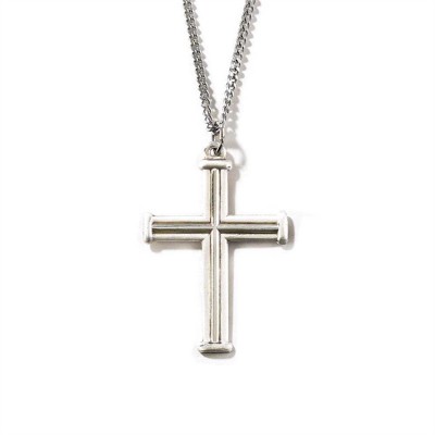 Necklace Silver Plated Double Satin Cross Large 24 Inch - 714611136552 - 36-6213P