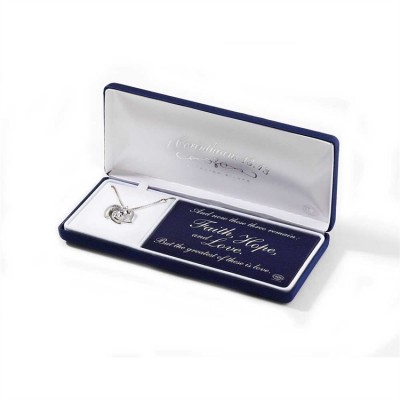 Necklace Silver Plated Faith/Hope/Love Heart Blue 18in Chain - 714611137306 - 73-0314P