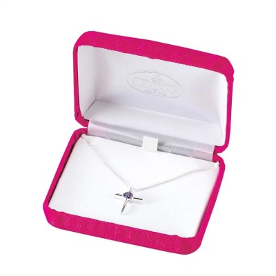 Necklace Silver Plated February Amethyst CZ Birthday Cross 18in. Chain - 603799208420 - 73-7627P