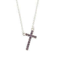Necklace Silver Plated February Cubic Zirconia Cross 18 Inch +1 Inch Necklace Silver Plated February Cubic Zirconia Cross 18 Inch +1 Inch