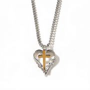 Necklace Silver Plated Filigree Heart w/Gold Cross, 18 Inch