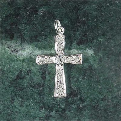 Necklace Silver Plated Flare Cross/Stones 18 Inch - 714611137986 - 73-1738P