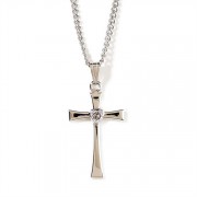 Necklace Silver Plated Flared Cross/Cubic Zirconia Heart 18 Inch Chain