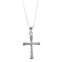 Necklace Silver Plated Hammered Cross 18 Inch Chain