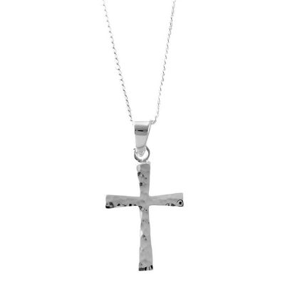 Necklace Silver Plated Hammered Cross 18 Inch Chain - 603799222341 - 73-5807P