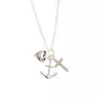 Necklace Silver Plated Heart/Anchor/Cross, 18 Inch Pack of 2