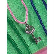 Necklace Silver Plated Heart/Cross Key Pink Seed w/Chain (Pack of 2)