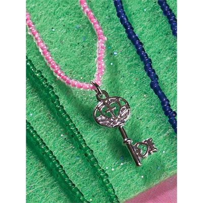 Necklace Silver Plated Heart/Cross Key Pink Seed w/Chain (Pack of 2) - 714611126454 - 30-8011