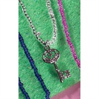2pk -Necklace Silver Plated Heart/Cross Key White seed Chain (Pack of 2)