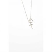 Necklace Silver Plated Heart/Cross Lariat 18 Inch