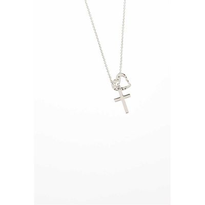 Necklace Silver Plated Heart/Cross Lariat 18 Inch - 714611177685 - 73-3025P