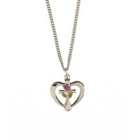 Necklace Silver Plated Heart/Cross Rose 18 Inch Dbox