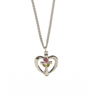 Necklace Silver Plated Heart/Cross Rose 18 Inch Dbox - 714611177968 - 36-8538P