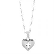 Necklace Silver Plated Heart/Cutout Point Tip Cross 18 Inch Chain 2pk