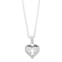 2pk -Necklace Silver Plated Heart/Cutout Point Tip Cross 18 Inch Chain (Pack of 2)