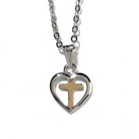 Necklace Silver Plated Heart/ Gold Plated Cross , w/16in Chain