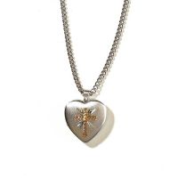 Necklace Silver Plated Heart Locket W/Gold Cross , 18 Inch Chain