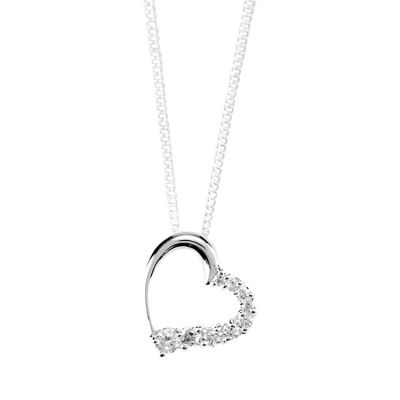 Necklace Silver Plated Heart W CZ Stones 18" Chain (Pack of 2) - 714611182412 - 35-6091