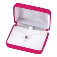 Necklace Silver Plated January Garnet CZ Birthday Cross 18 Inch Chain