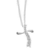Necklace Silver Plated Journey CZ Cross 16 Inch Chain (Pack of 2)