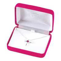 Necklace Silver Plated July Ruby CZ Birthday Cross 18 Inch Chain