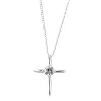 Necklace Silver Plated Large CZ Cross 18 Inch Chain (Pack of 2)