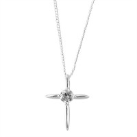 2pk -Necklace Silver Plated Large CZ Cross 18 Inch Chain (Pack of 2)
